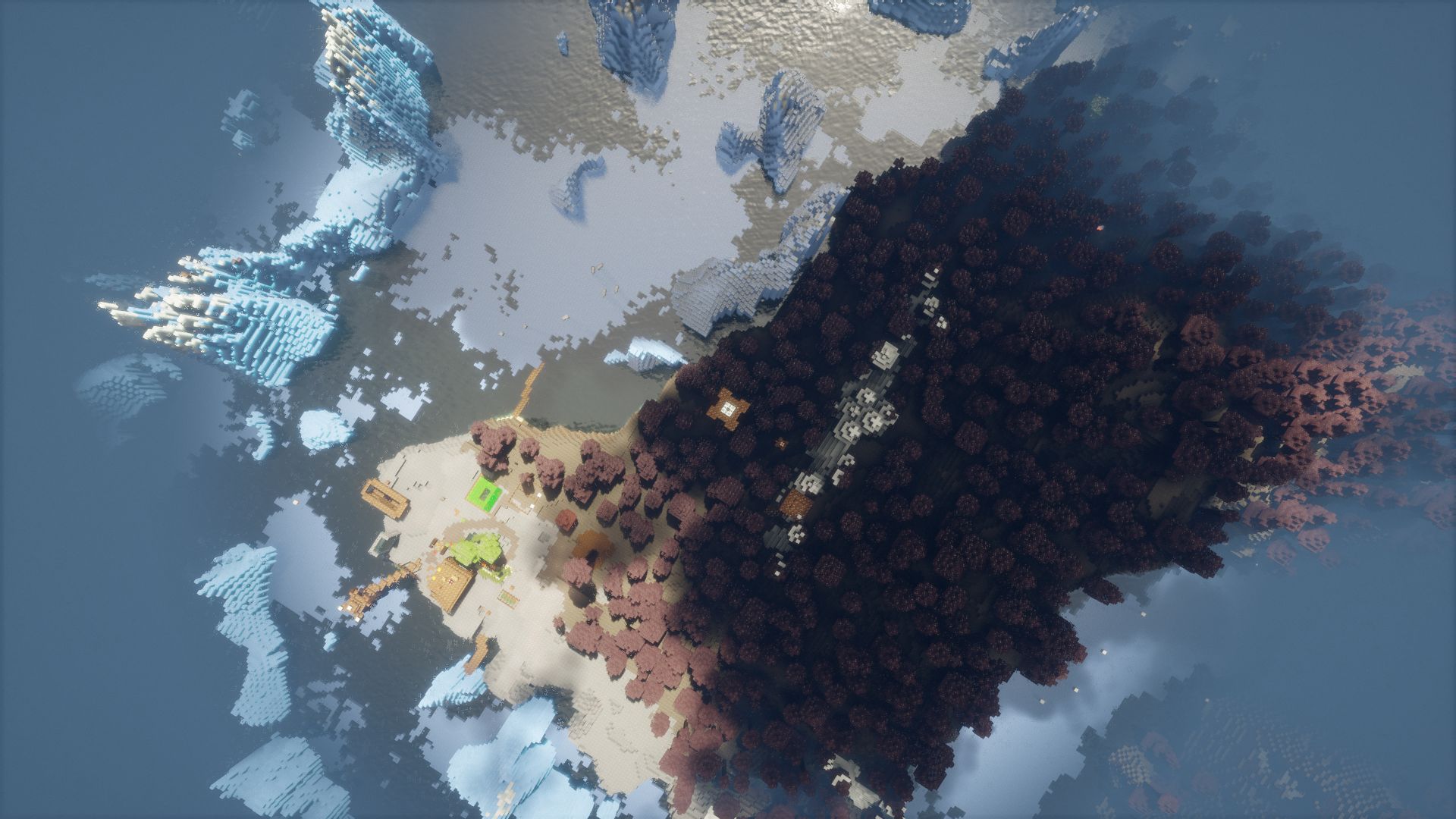 Birdseye view of Minecraft start area